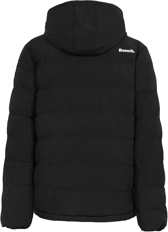Bench Original Mens Heavy Weight Fleece Lined Padded Ultra Warm Winter Black Hooded Coat Jacket Zip Pockets Inside Zip Pocket
