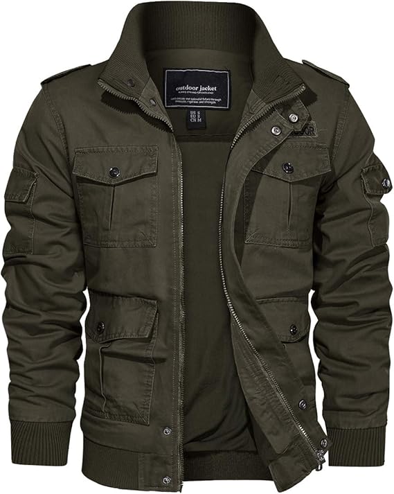 EKLENTSON Men's Casual Cotton Military Bomber Jacket Winter Outerwear Windbreaker Cargo Jacket Multi Pockets