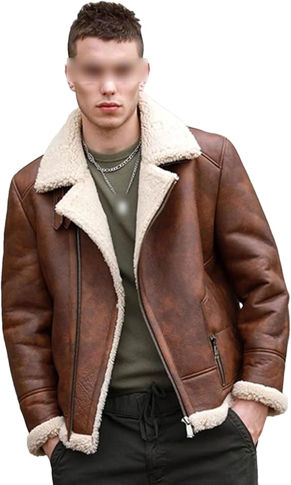 Men's Winter Motorcycle Leather Jacket Wool-Fur Lapel Design Coat Outdoor Windproof Leather Jacket