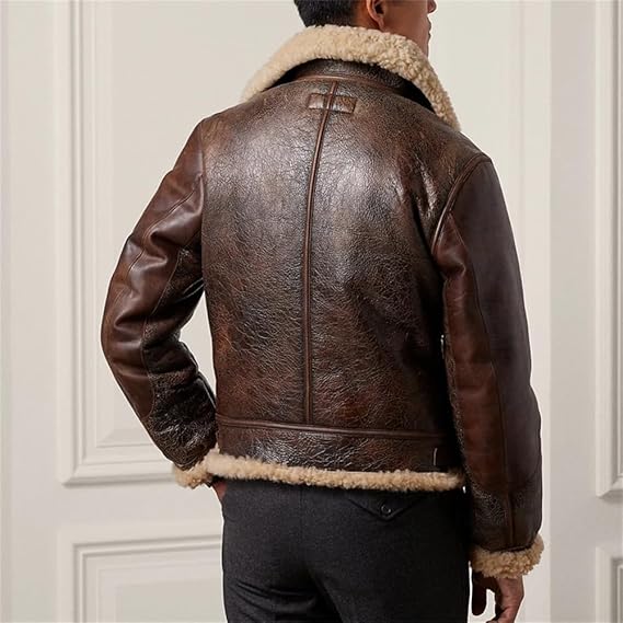 Vsadsau Mens Vintage Distressed B3 Bomber Jacket Air Force Flight Jacket Sheepskin Thickened Shearing Coat