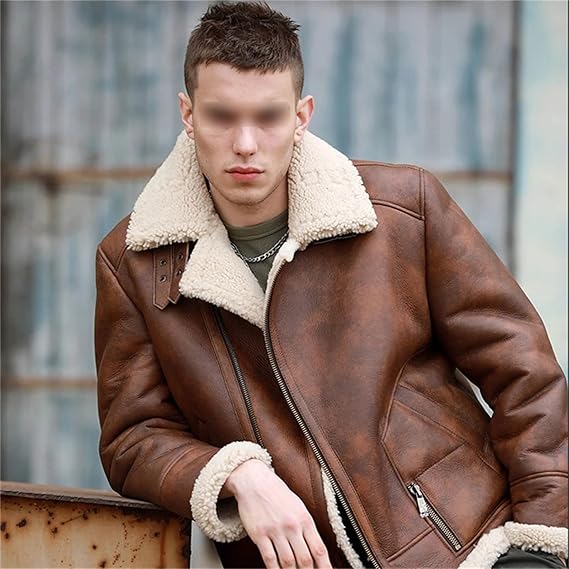 Men's Winter Motorcycle Leather Jacket Wool-Fur Lapel Design Coat Outdoor Windproof Leather Jacket