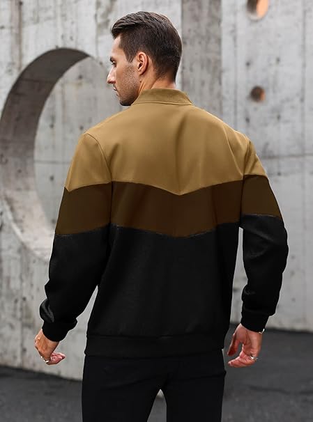 HYPESTFIT Men's Lightweight Bomber Jacket Color Block Varsity Coat Casual Jacket