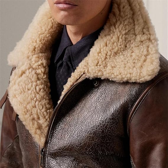 Vsadsau Mens Vintage Distressed B3 Bomber Jacket Air Force Flight Jacket Sheepskin Thickened Shearing Coat
