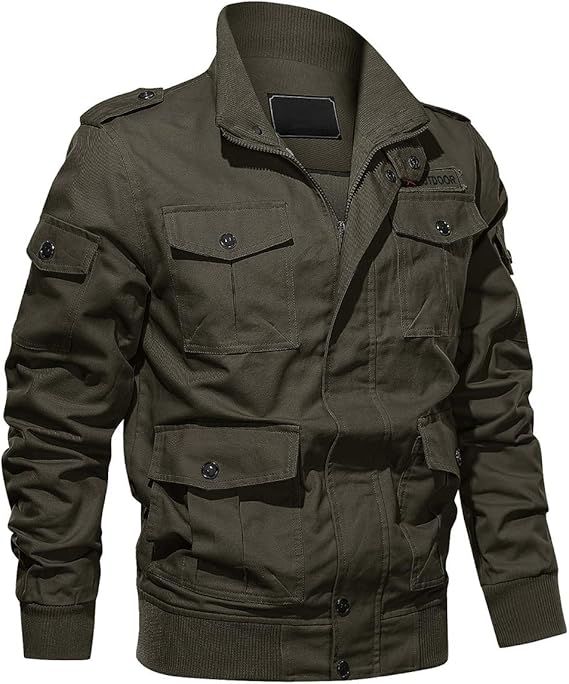 EKLENTSON Men's Casual Cotton Military Bomber Jacket Winter Outerwear Windbreaker Cargo Jacket Multi Pockets