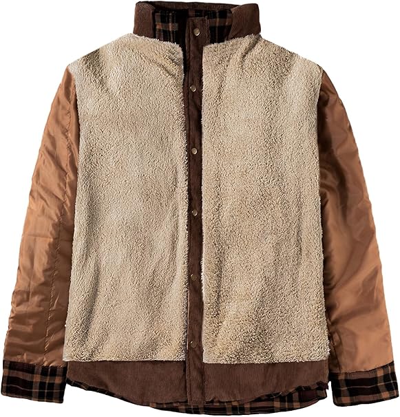 Mr.Stream Men's Padded Lumberjack Casual Long Sleeve Plaid Flannel Fur Lined Button Warm Shirt Sherp Jacket