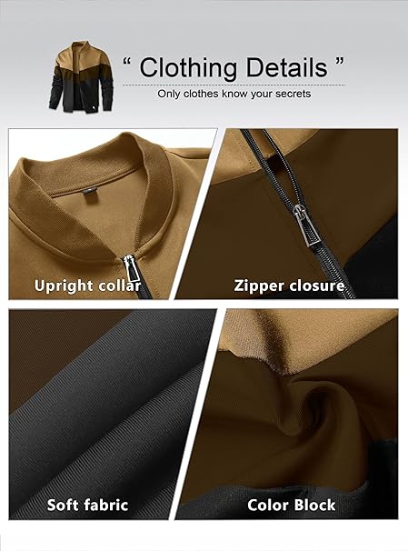 HYPESTFIT Men's Lightweight Bomber Jacket Color Block Varsity Coat Casual Jacket